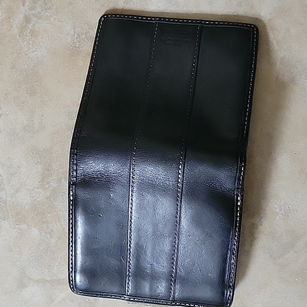Vintage Coach Black Leather Framed Coin Wallet Leatherware EST 1941 White Stitch - Picture 11 of 14